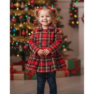 Mack & Co Kids Plaid Coat Girl's Double Breasted Flared Red Green Dressy